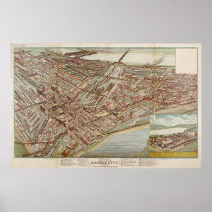Poster Carte vintage de Kansas City MO (1895)