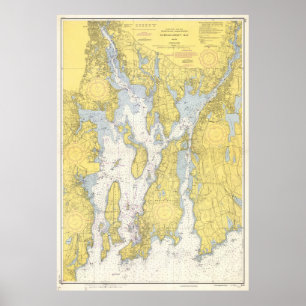 Poster Carte vintage de la baie de Narragansett (1852)