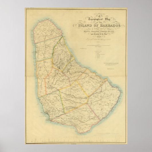 Poster Carte vintage de la Barbade (1846) (Devant)