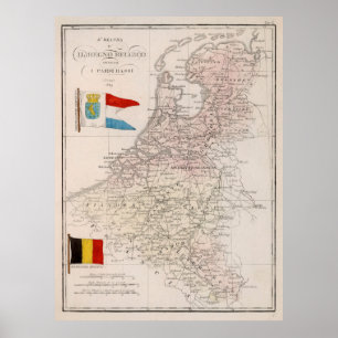 Poster Carte Vintage de la Belgique et de la Hollande (18