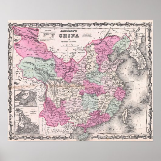 Poster Carte vintage de la Chine (1862) (Devant)