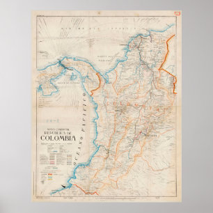 Poster Carte vintage de la Colombie (1919)