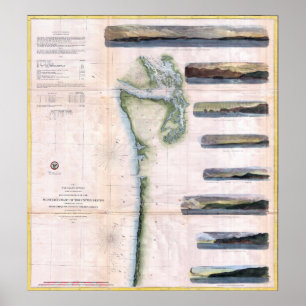 Poster Carte vintage de la côte de Washington et de l'Ore