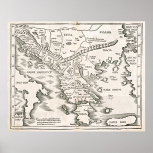 Poster Carte vintage de la Grèce (1525)