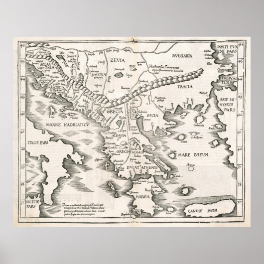 Poster Carte vintage de la Grèce (1525) (Devant)