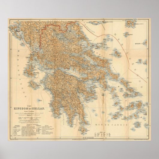 Poster Carte vintage de la Grèce (1894) (Devant)