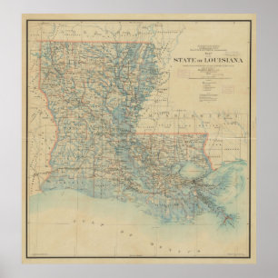 Poster Carte vintage de la Louisiane (1896)