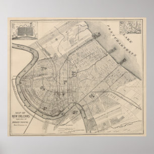 Poster Carte vintage de la Nouvelle-Orléans Louisiane