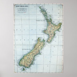 Poster Carte vintage de la Nouvelle-Zélande (1921)