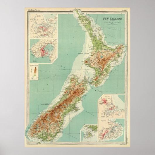 Poster Carte vintage de la Nouvelle-Zélande (1922) (Devant)