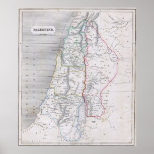 Poster Carte vintage de la Palestine (1845)