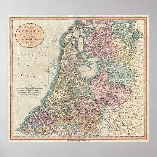 Poster Carte vintage de la Pays-Bas (1799) (Devant)