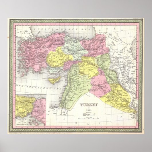 Poster Carte vintage de la Turquie (1850) (Devant)