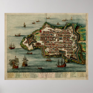 Poster Carte vintage de La Valette Malte (1700)