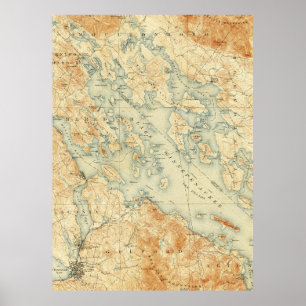 Poster Carte vintage de lac Winnipesaukee (1907)