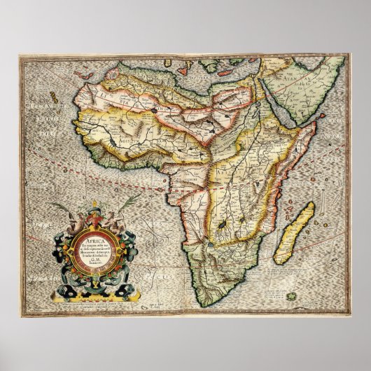 Poster Carte vintage de l'Afrique (1596) (Devant)