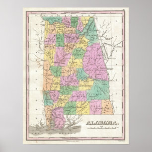 Poster Carte vintage de l'Alabama (1827)