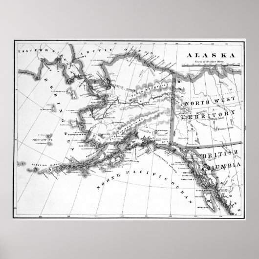 Poster Carte vintage de l'Alaska (1883) BW (Devant)