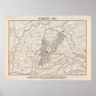 Poster Carte Vintage de l'Allemagne de Hambourg (1864)