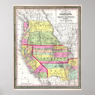 Poster Carte vintage de l'Américain West California Orego