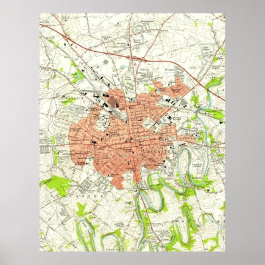 Poster Carte vintage de Lancaster Pennsylvania (1956) (Devant)