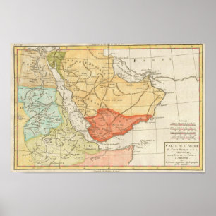 Poster Carte vintage de l'Arabie saoudite (1780)