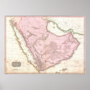 Poster Carte vintage de l'Arabie saoudite (1818)