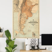 Poster Carte vintage de l'Argentine (1882) (Bureau à domicile)