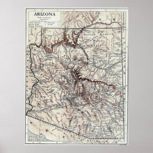 Poster Carte vintage de l'Arizona (1911) (Devant)