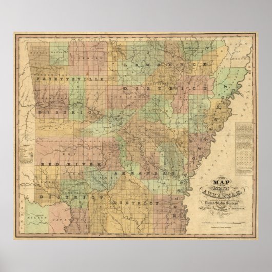 Poster Carte vintage de l'Arkansas (1839) (Devant)
