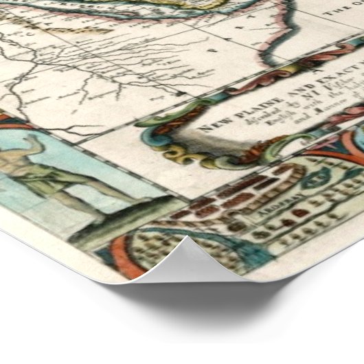 Poster Carte Vintage de l'Asie 1666 (Coin)