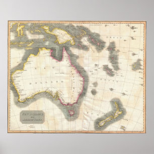 Poster Carte vintage de l'Australie (1814)