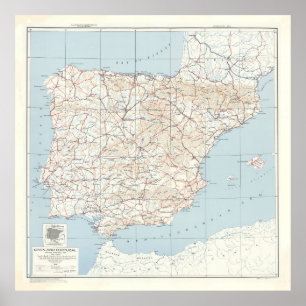 Poster Carte Vintage de l'Espagne et du Portugal (1943)