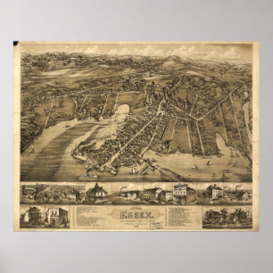 Poster Carte vintage de l'Essex Connecticut (1881)