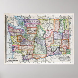 Poster Carte vintage de l'État de Washington