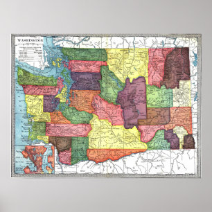 Poster Carte vintage de l'État de Washington