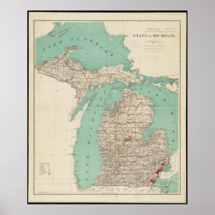 Poster Carte Vintage de l'état du Michigan