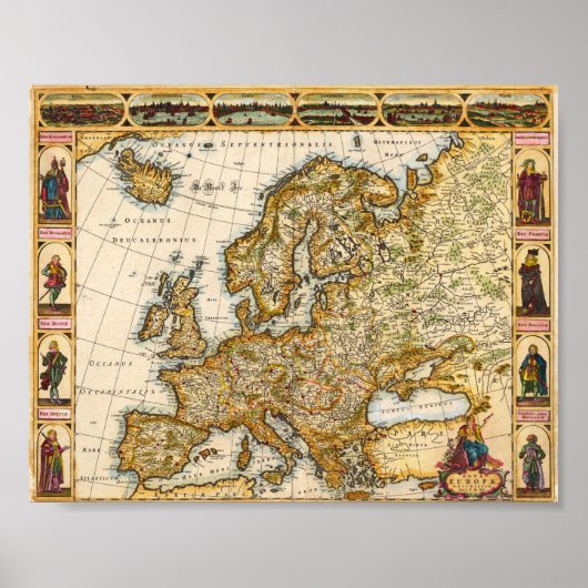 Poster Carte vintage de l'Europe (Devant)