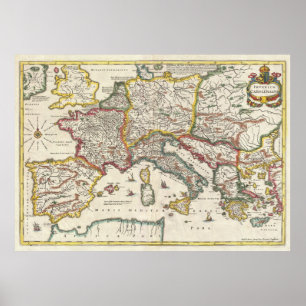 Poster Carte vintage de l'Europe (1657)