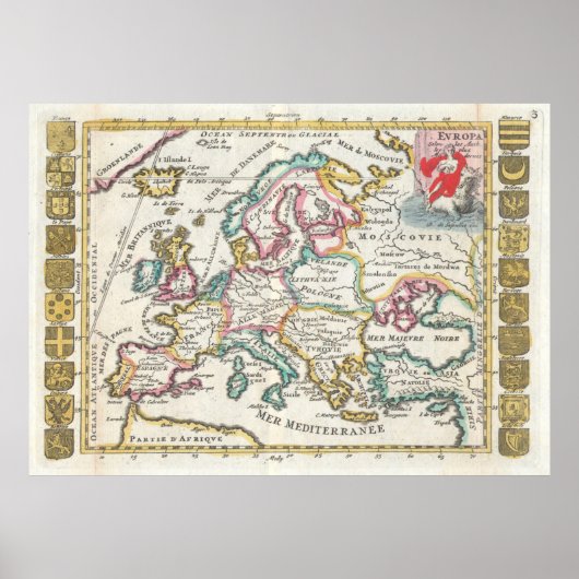Poster Carte vintage de l'Europe (1706) (Devant)