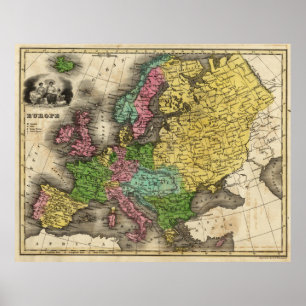 Poster Carte vintage de l'Europe (1842)