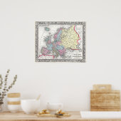 Poster Carte vintage de l'Europe, 1860 (Cuisine)