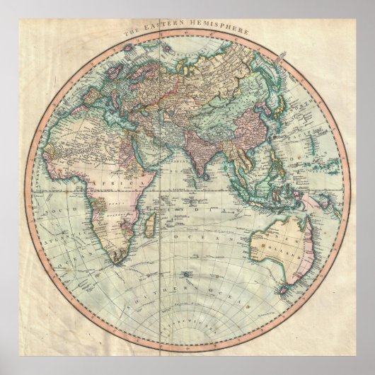 Poster Carte vintage de l'hémisphère oriental (1801) (Devant)