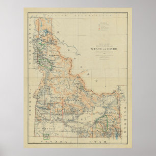 Poster Carte Vintage de l'Idaho (1891)