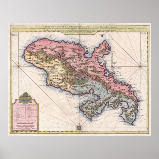 Poster Carte vintage de l'île de Martinique (1742) (Devant)
