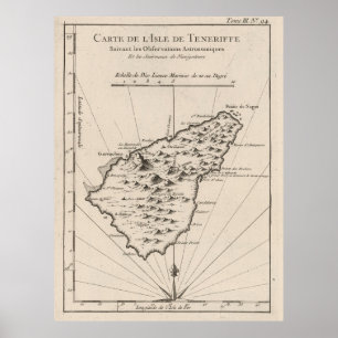 Poster Carte vintage de l'île de Tenerife (1764)