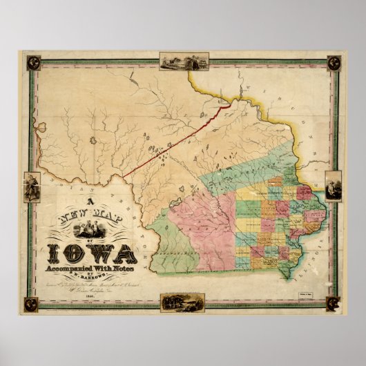 Poster Carte vintage de l'Iowa (1845) (Devant)