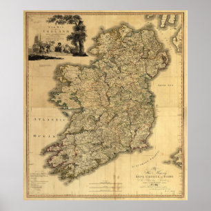 Poster Carte vintage de l'Irlande (1797)