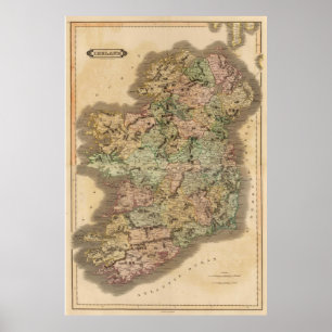 Poster Carte vintage de l'Irlande (1831)