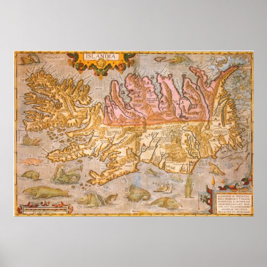 Poster Carte vintage de l'Islande (1590) (Devant)